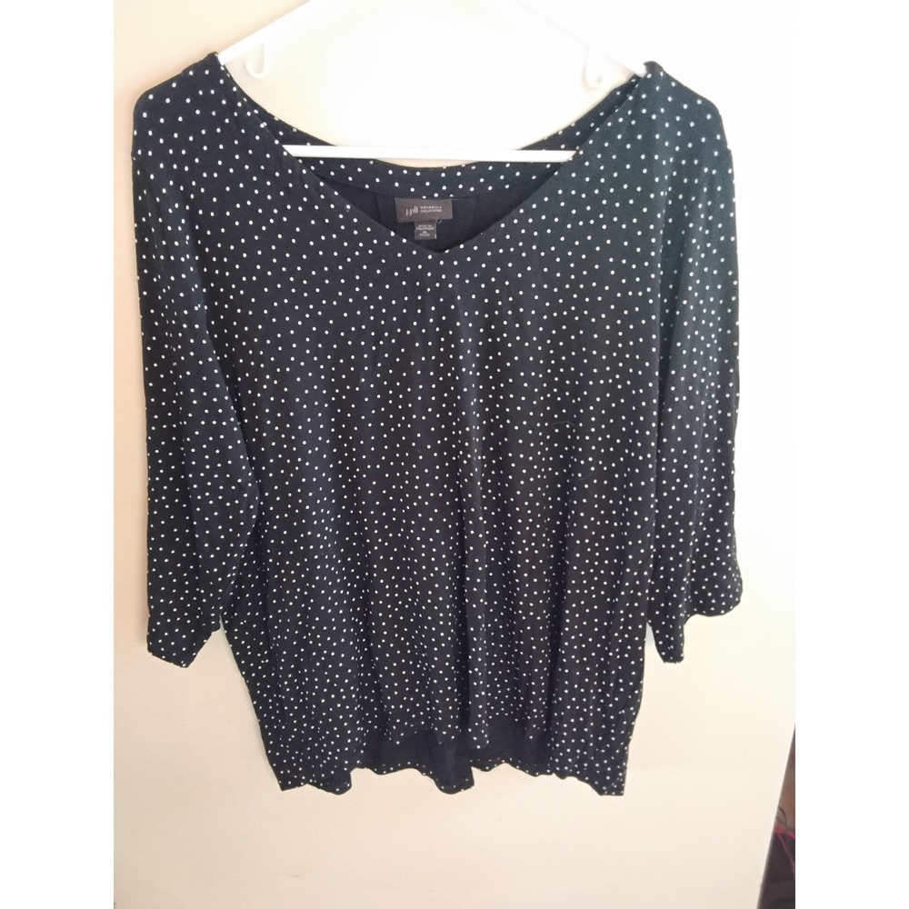 J. Jill Wearever Polka‎ Dot V-Neck Top Black White 3/4 Sleeve XL Petite
